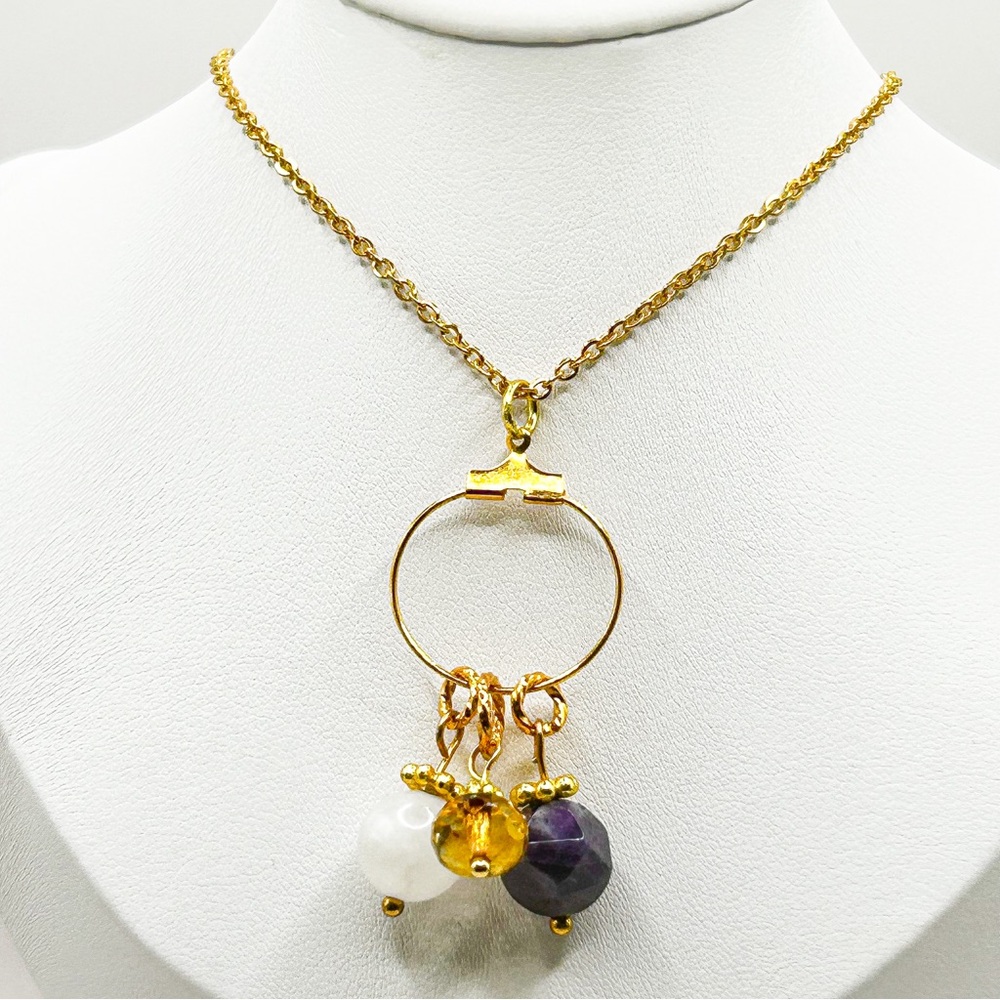 NWOT 14k gold plated stainless steel charmed necklace,amethyst citrine Moonstone